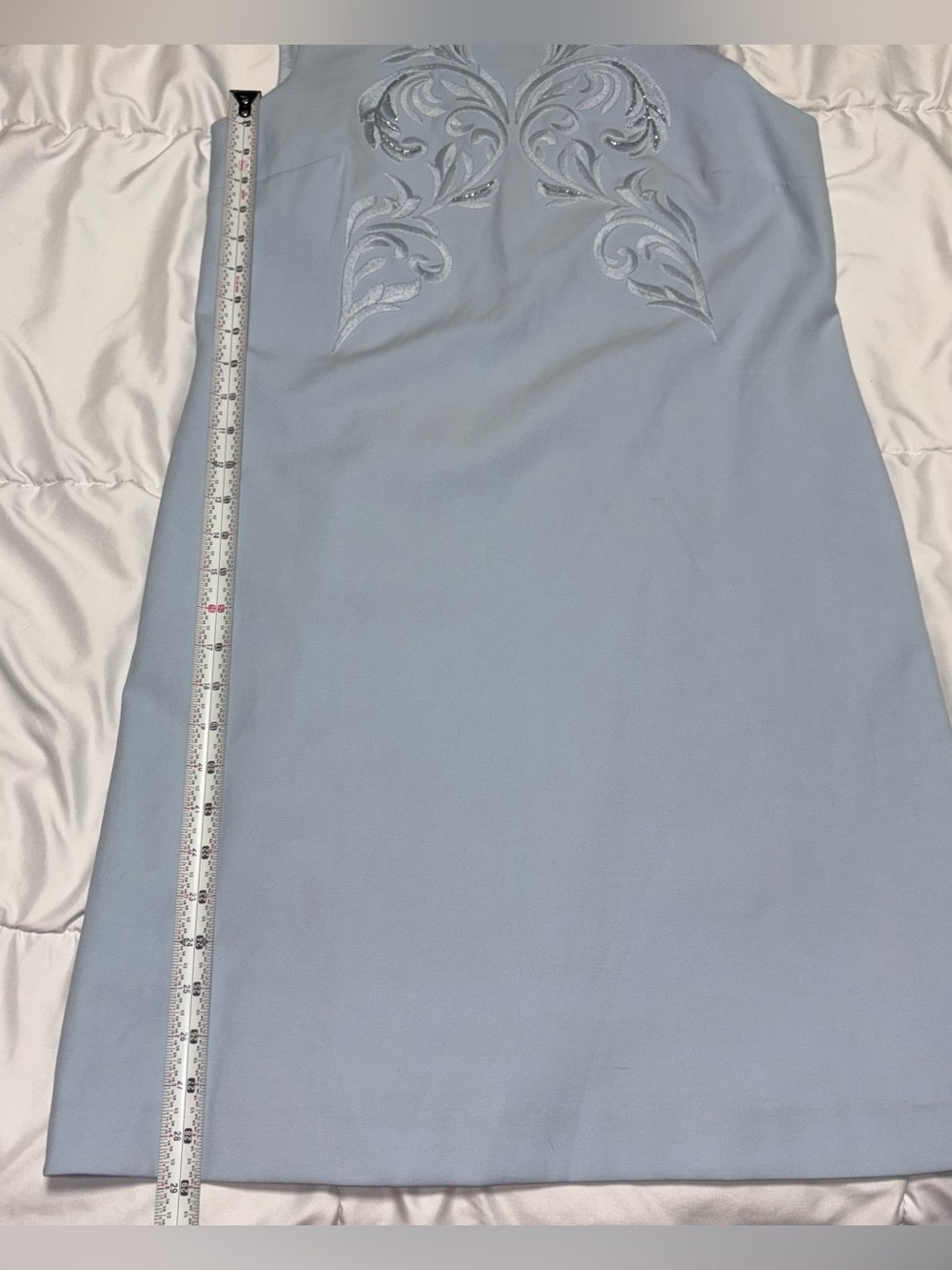 Brooks Brothers Pale Blue Sleeveless Embroidered Sheath Midi Dress Size 10 - Picture 5 of 9